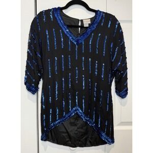 Vtg Courtenay Womens Beaded Silk Top Size‎ S Showgirl Whimsigoth Dark Fairy NYE